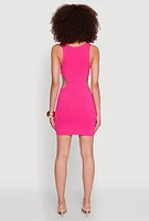 Womens Ribbed Knit Side Cut Out Mini Tank Dress, Pink, Size S