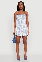 Womens Toile de Jouy Bubble Hem Dress, Multi,