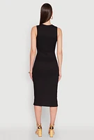 Womens Rib Knit Slit Front Keyhole Midi Dress,