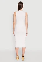 Womens Rib Knit Slit Front Keyhole Midi Dress, White, Size M