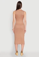 Womens Rib Knit Slit Front Keyhole Midi Dress,