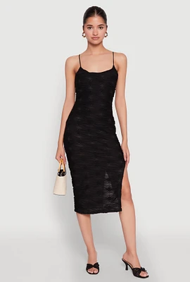 Womens Textured Knit Side Slit Midi Dress, Black, Size XL