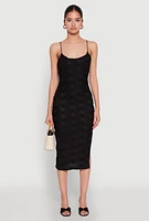 Womens Textured Knit Side Slit Midi Dress, Black, Size XL