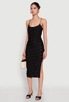 Womens Textured Knit Side Slit Midi Dress, Black, Size XL