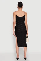 Womens Textured Knit Side Slit Midi Dress, Black, Size XL