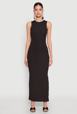 Womens Rib Knit Side Slit Maxi Dress,