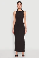 Womens Rib Knit Side Slit Maxi Dress,