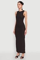 Womens Rib Knit Side Slit Maxi Dress,