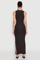 Womens Rib Knit Side Slit Maxi Dress,