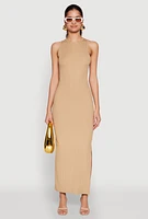 Womens Rib Knit Side Slit Maxi Dress,