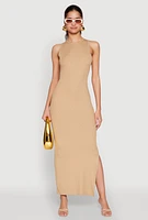 Womens Rib Knit Side Slit Maxi Dress,