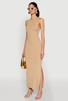Womens Rib Knit Side Slit Maxi Dress,