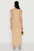 Womens Rib Knit Side Slit Maxi Dress,