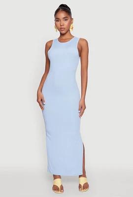 Womens Rib Knit Side Slit Maxi Dress,