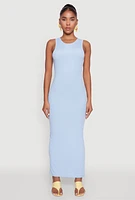 Womens Rib Knit Side Slit Maxi Dress,
