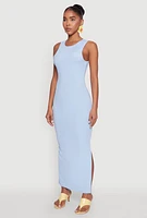 Womens Rib Knit Side Slit Maxi Dress,
