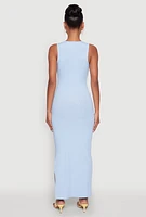 Womens Rib Knit Side Slit Maxi Dress,