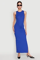 Womens Rib Knit Side Slit Maxi Dress,