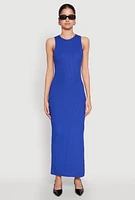 Womens Rib Knit Side Slit Maxi Dress,
