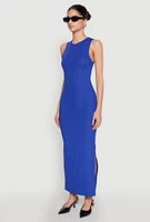 Womens Rib Knit Side Slit Maxi Dress,