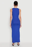 Womens Rib Knit Side Slit Maxi Dress,