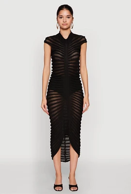 Womens Shadow Striped Knit Midi Dress, Black, Size S