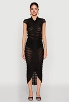 Womens Shadow Striped Knit Midi Dress, Black, Size S