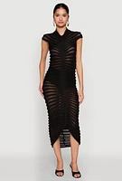 Womens Shadow Striped Knit Midi Dress, Black, Size S