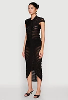 Womens Shadow Striped Knit Midi Dress, Black, Size S
