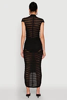 Womens Shadow Striped Knit Midi Dress, Black, Size S