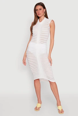 Womens Shadow Striped Knit Midi Dress, White, Size L