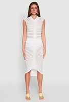 Womens Shadow Striped Knit Midi Dress, White, Size L