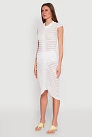 Womens Shadow Striped Knit Midi Dress, White, Size L