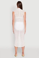Womens Shadow Striped Knit Midi Dress, White, Size L
