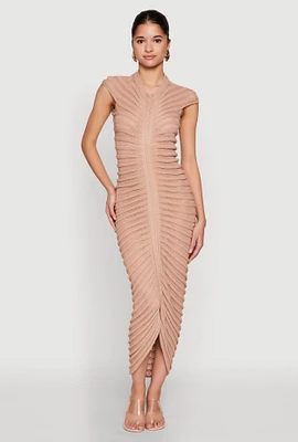 Womens Shadow Striped Knit Midi Dress, Beige, Size L