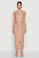 Womens Shadow Striped Knit Midi Dress, Beige, Size L