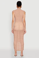 Womens Shadow Striped Knit Midi Dress, Beige, Size L