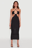 Womens Stylish Ribbed Knit Keyhole Halter Sundress,