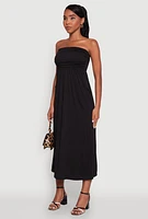 Womens Chic Soft Knit Ruched Midi Tube Dress,