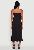 Womens Chic Soft Knit Ruched Midi Tube Dress,