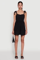 Womens Chic Sundress with Tie Straps and Sweetheart Neckline,