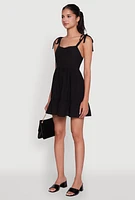 Womens Chic Sundress with Tie Straps and Sweetheart Neckline,