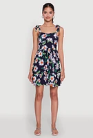 Womens Floral Daisy Print Sleeveless Sundress with Tie Straps, Multi, Size M