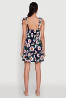 Womens Floral Daisy Print Sleeveless Sundress with Tie Straps, Multi, Size M