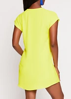 Womens Crepe Knit Short Sleeve Shift Dress, Yellow, Size M