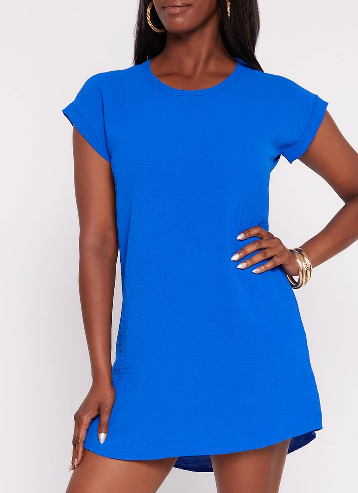 Womens Crepe Knit Short Sleeve Shift Dress,