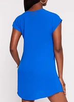 Womens Crepe Knit Short Sleeve Shift Dress,