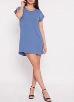 Womens Crepe Knit Short Sleeve Shift Dress, Blue, Size M