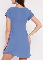 Womens Crepe Knit Short Sleeve Shift Dress, Blue, Size M