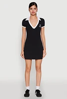 Womens Contrast Trim Johnny Collar Polo Dress,